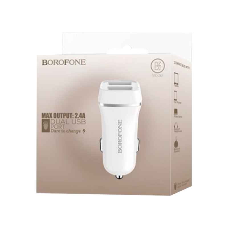 Автомобильное З/У Borofone BZ2 2USB 2.4A белый (1/40/160)