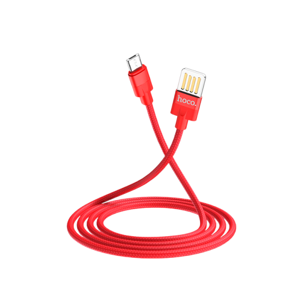 Кабель HOCO U55 USB (m)-microUSB (m) 1.2м 2.4A ткань красный (1/25/250)