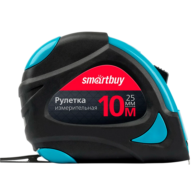 Рулетка измерительная Smartbuy ONE Tools 10м*25мм пластик 2 фиксатора прорезиненная голубой (1/48)