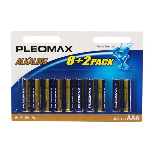 Батарейка Pleomax LR03 AAA BL8+2 Alkaline 1.5V (10/100/600/36000)