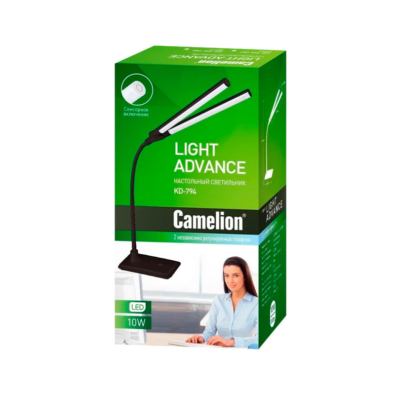 Светильник настольный Camelion KD-794 10W 230V 2LED на основании сенс. черный (1/6)