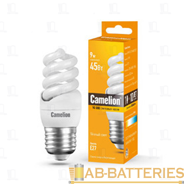 Лампа энергосберегающая Camelion T2 E27 9W 2700К 220-240V спираль (1/5/25/100)
