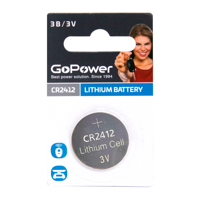Батарейка GoPower CR2412 BL1 Lithium 3V (1/5/500)