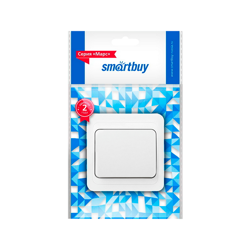 Выключатель Smartbuy 1-клавишный 10А белый, керамика "Марс"