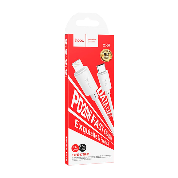 Кабель HOCO X88 Lightning (m)-Type-C (m) 1.0м 20W ПВХ белый (1/420)
