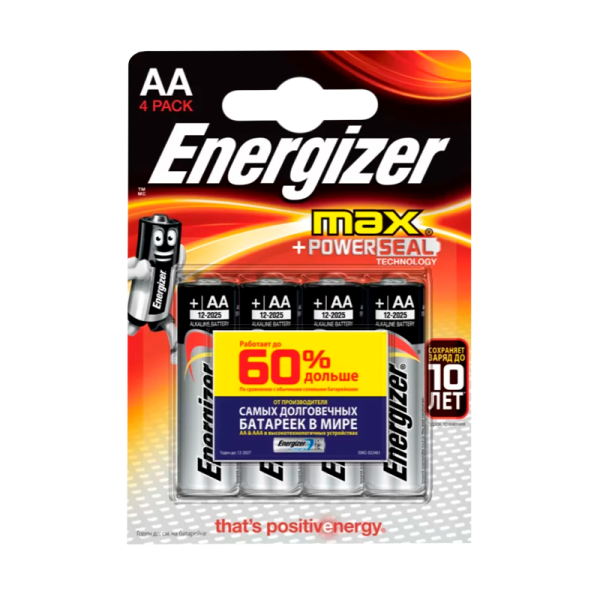 Батарейка Energizer MAX+Power seal LR6 AA BL4 Alkaline 1.5V (4/96)
