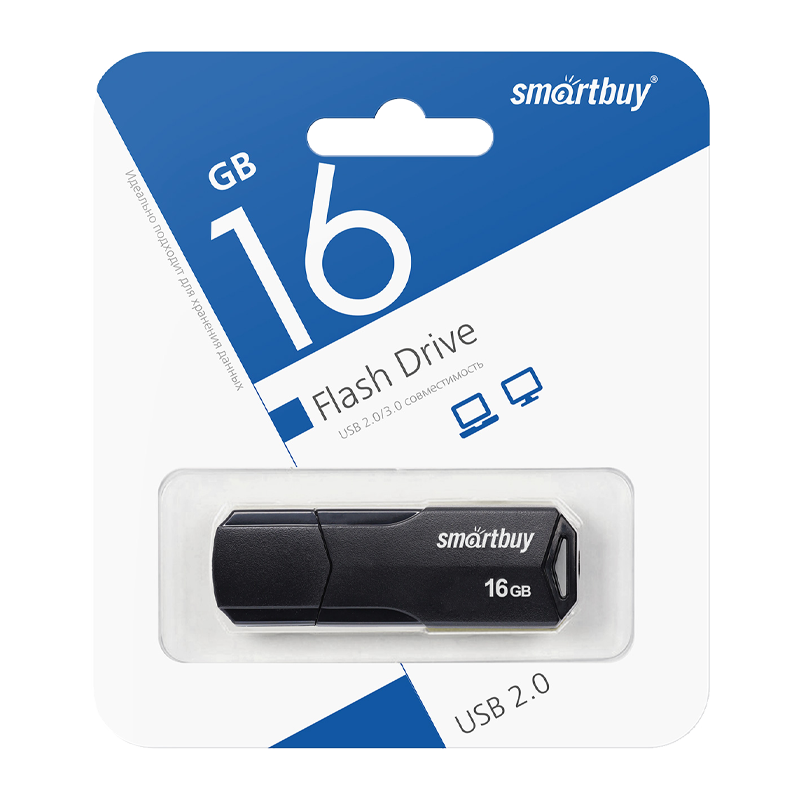 Флеш-накопитель Smartbuy Clue 16GB USB2.0 пластик черный