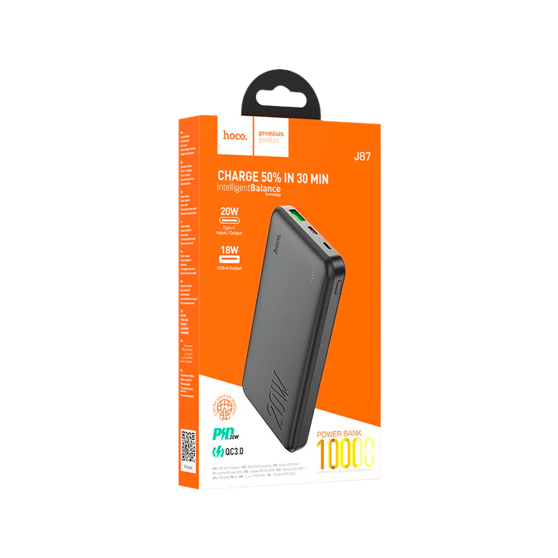 Внешний аккумулятор HOCO J87 10000mAh 20W 1USB/Type-C PD3.0 черный