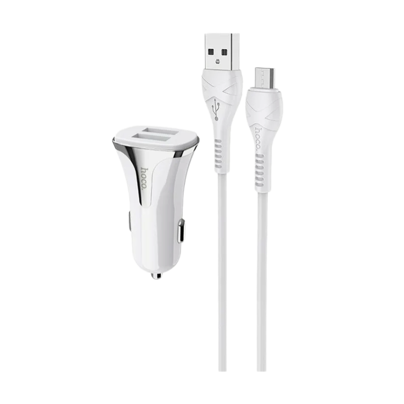 Автомобильное З/У HOCO Z31 2USB 3.4A QC3.0 с кабелем microUSB белый (1/14/140)