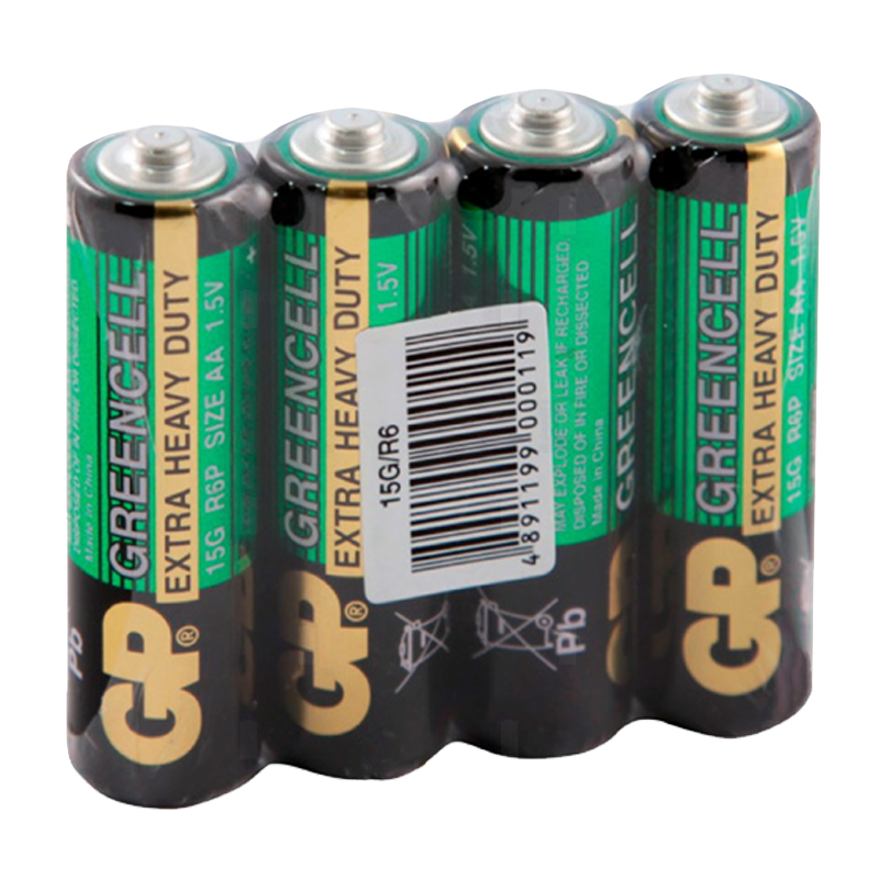 Батарейка GP GreenCell R6 AA Shrink 4 Heavy Duty 1.5V (4/40/200/1000) R