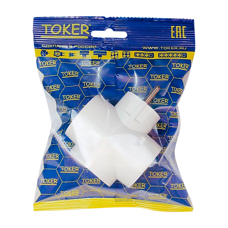 Разветвитель Toker 3Т1 1р.С/З 2р.Б/З в индивидуальной упаковке белый (1/50)