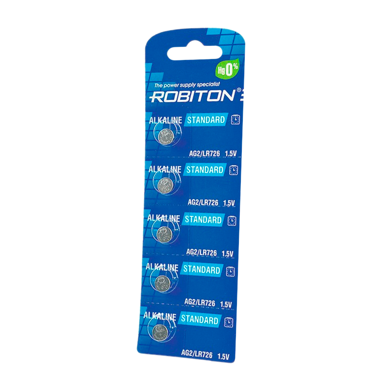 Батарейка ROBITON STANDARD R-AG2-0-BL5 (0% Hg) AG2 LR726 396 LR59 BL5