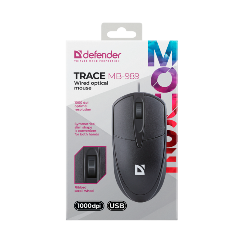 Мышь проводная Defender MB-989 Trace классическая USB черный (1/100)