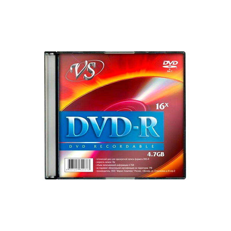Диск DVD-R VS 4.7GB 16x 5шт. SlimCase (5/200)