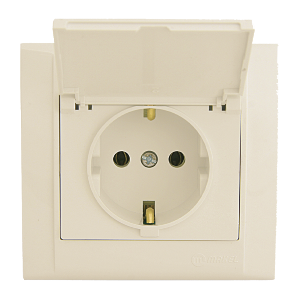 Розетка Makel Defne 1гн. 16A С/З со шторкой кремовый 42010029 (1/12)