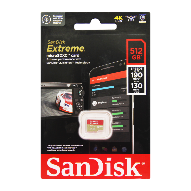 Карта памяти microSD SanDisk EXTREME 512GB Class10 A2 V30 UHS-I (U3) 160 МБ/сек CN (Китай) без адапт