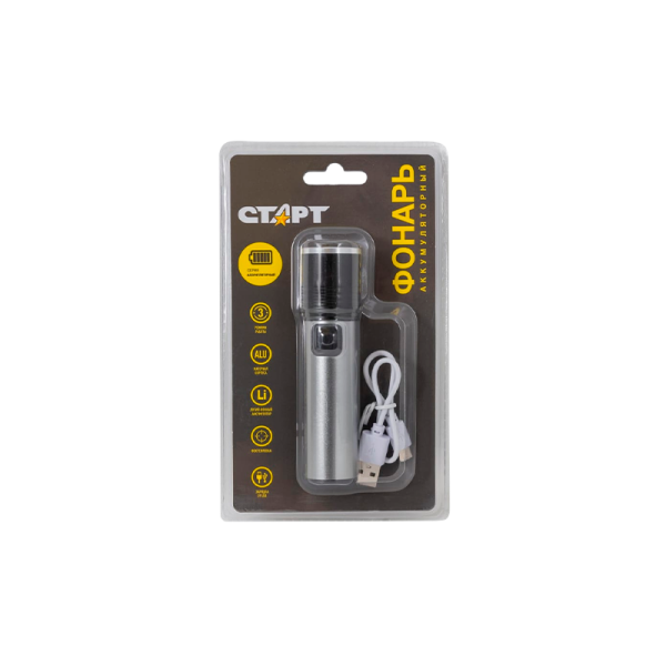 Фонарь светодиодный Старт LHE 516-C1 LED от аккумулятора USB 3 режима серебряный
