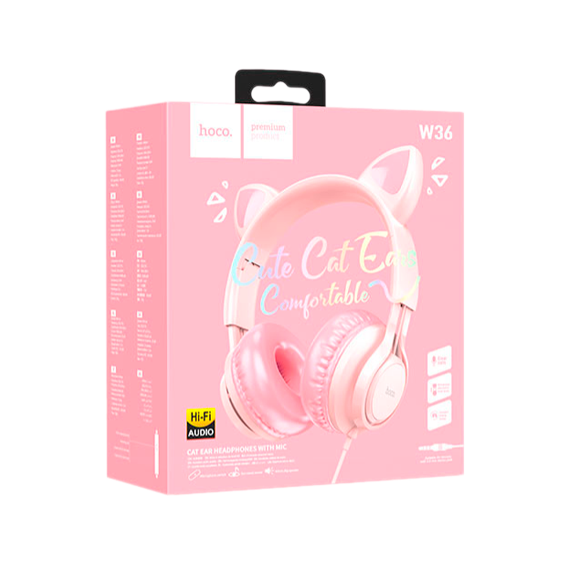 Наушники полноразмерные HOCO W36 Cat ear с микр. розовый (1/30)