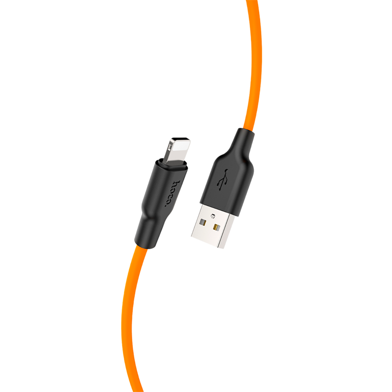 Кабель HOCO X21 Plus USB (m)-Lightning (m) 1.0м 2.4A силикон черный оранжевый (1/28/168)