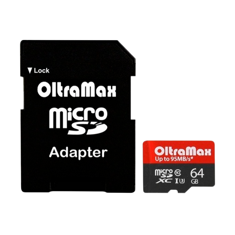 Карта памяти microSD OltraMax 64GB Class10 UHS-I (U3) 95 МБ/сек с адаптером