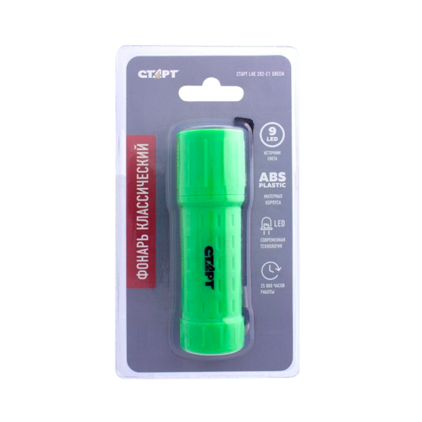 Фонарь светодиодный Старт LHE 202-C1 9LED от батареек зеленый (1/200)