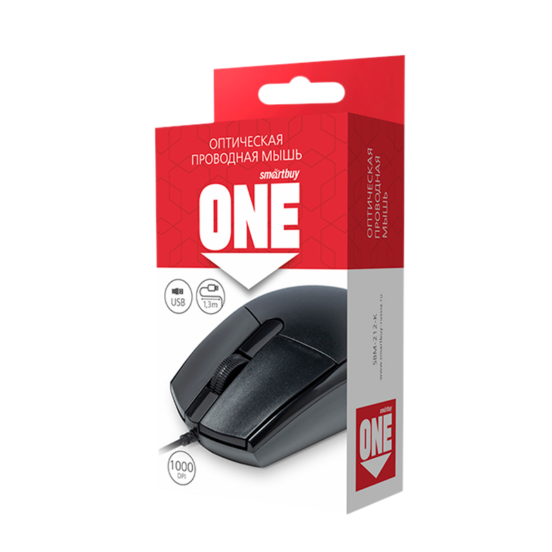Мышь проводная Smartbuy 212 ONE классическая USB черный (1/100)
