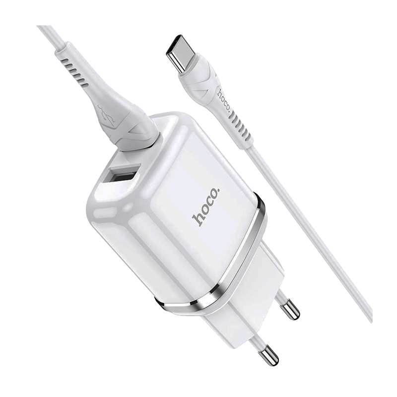 Сетевое З/У HOCO N4 2USB 2.4A с кабелем Type-C белый (1/12/120)