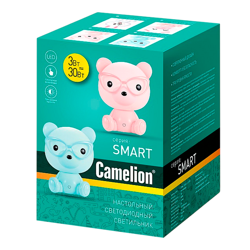 Светильник настольный Camelion KD-890 3W 1LED IP20 на основании сенс. голубой (1/12)