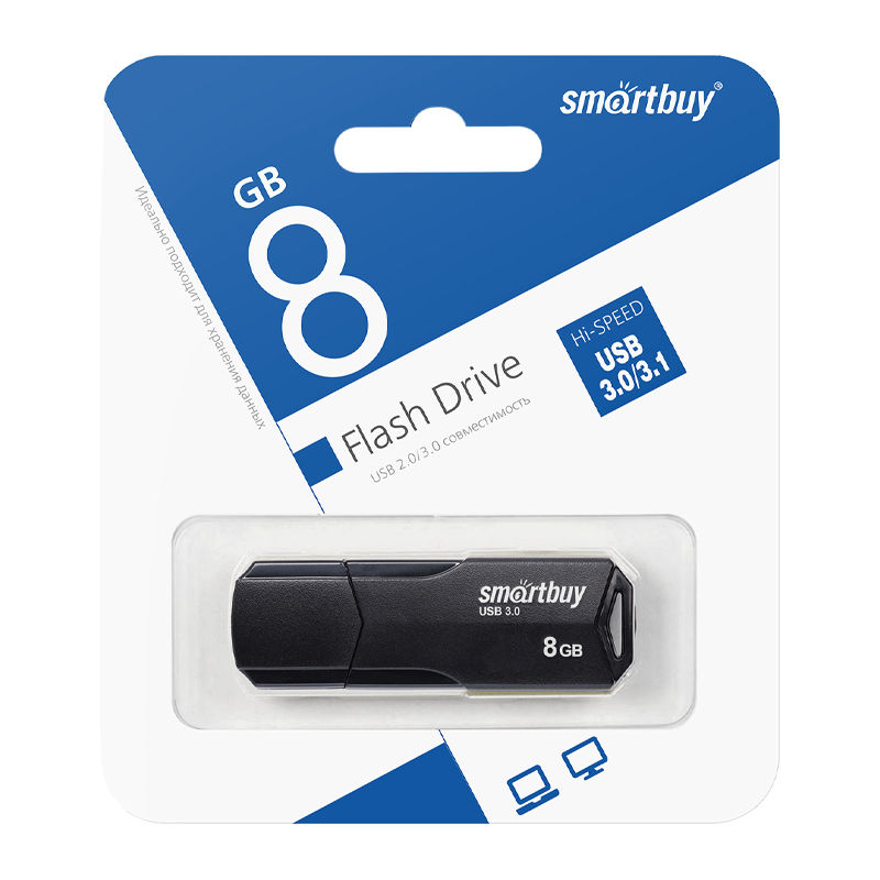 Флеш-накопитель Smartbuy Clue 8GB USB3.1 пластик черный