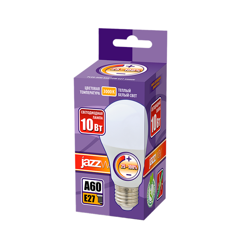 Лампа светодиодная JAZZway A60 E27 10W 3000К 230V груша матовая (1/10/100)