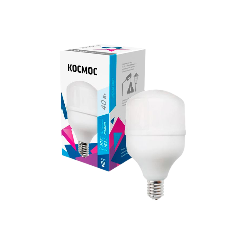 Лампа светодиодная Космос HW E40 40W 4500К 220V цилиндр матовая
