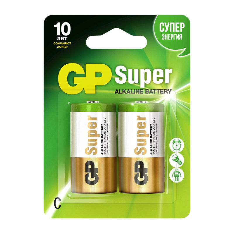 Батарейка GP Super LR14 C BL2 Alkaline 1.5V (2/20/160)