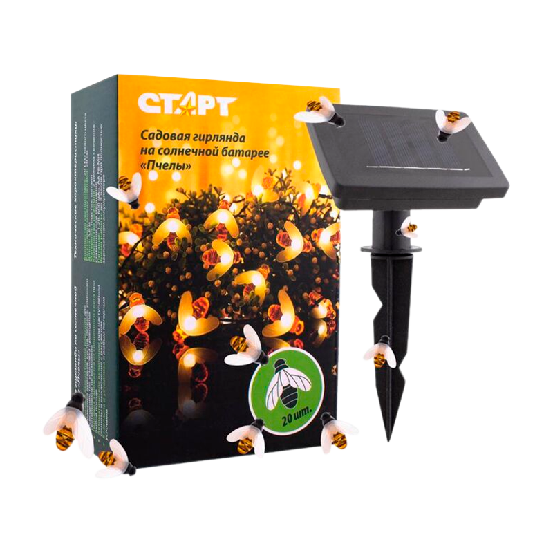 Фонарь садовый Старт Пчёлы 1W 20LED от солнечной батареи IP44 черный (1/24)