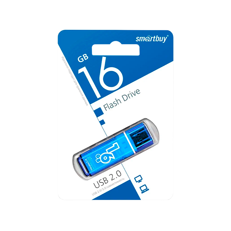 Флеш-накопитель Smartbuy Glossy 16GB USB2.0 пластик синий