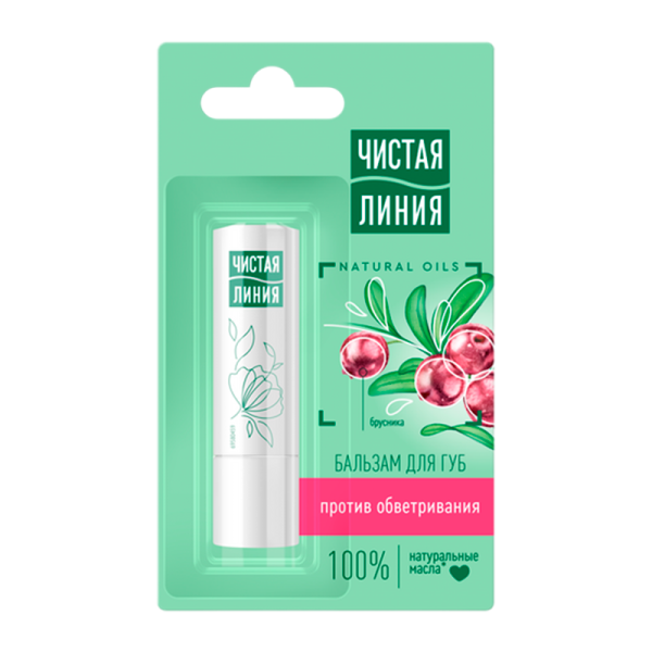 Бальзам для губ Чистая линия брусника против обветривания 4г. (1/24)