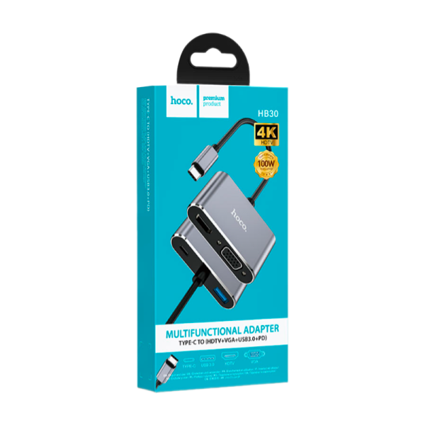 USB-Хаб HOCO HB30 1USB/Type-C/HDMI/VGA Type-C (m) USB3.0 серый (1/18/180)