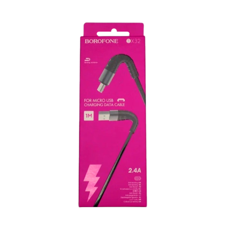 Кабель Borofone BX32 USB (m)-microUSB (m) 1.0м 2.4A нейлон черный (1/360)