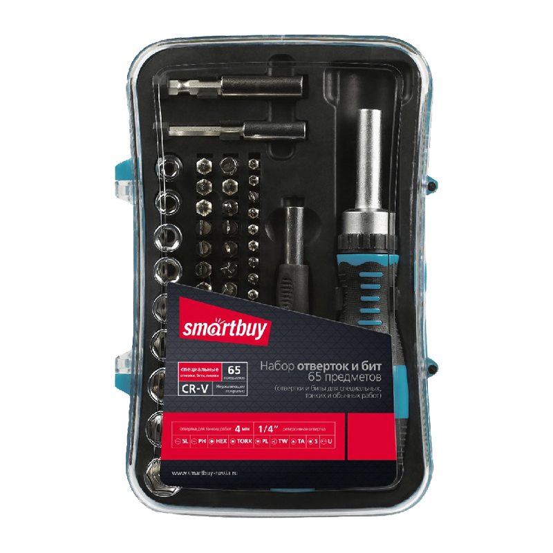 Отвертка Smartbuy ONE Tools с набором насадок 65 предметов CR-V (1/18)