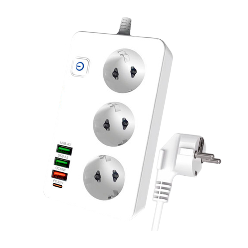 Сетевой фильтр Live Power LP SF301 3р.С/З 10A 3USB A+C Gan 45W с выкл. 2.0м белый (1/30)