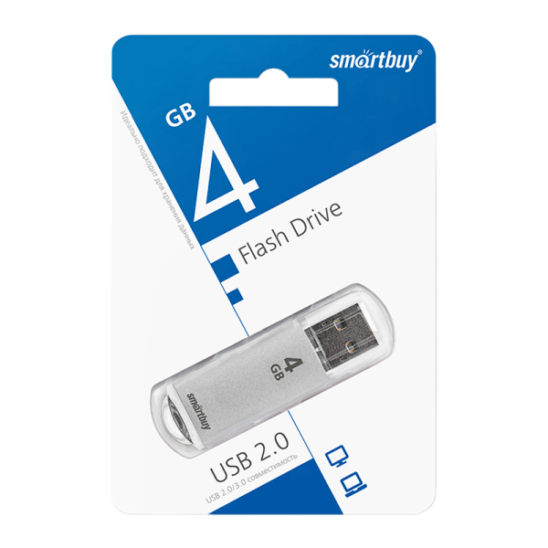 Флеш-накопитель Smartbuy V-Cut 4GB USB2.0 пластик серебряный