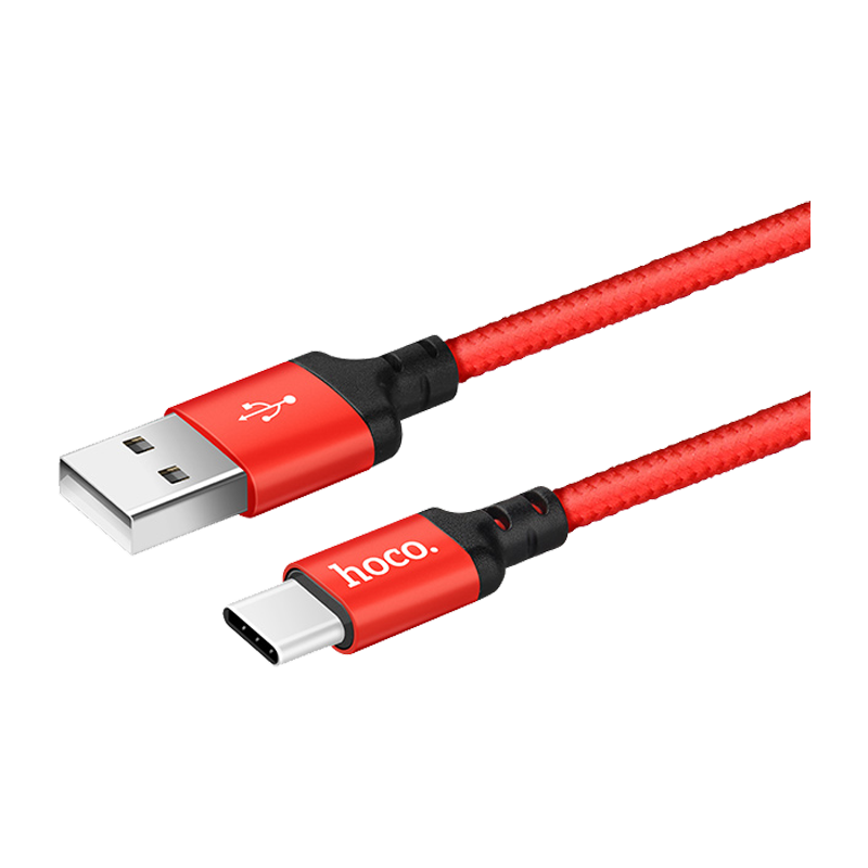 Кабель HOCO X14 USB (m)-Type-C (m) 2.0м 1.7A нейлон красный черный (1/33/330)