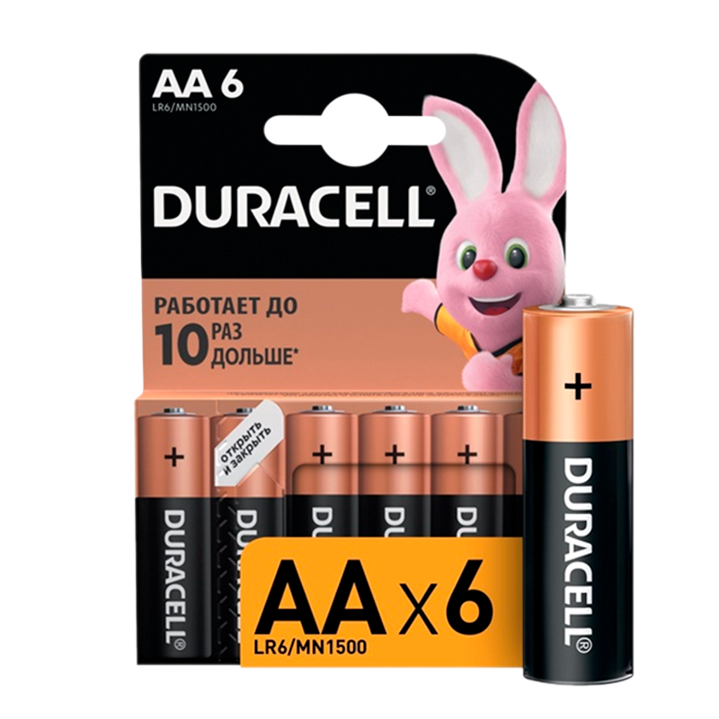 Батарейка Duracell Basic LR6 AA BL6 Alkaline 1.5V (6/60/16800)