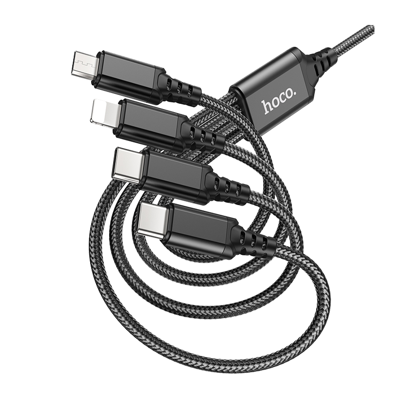 Кабель HOCO X76 USB (m)-2хType-C/Lightning/microUSB (m) 1.0м 2.0A нейлон черный (1/31/310)