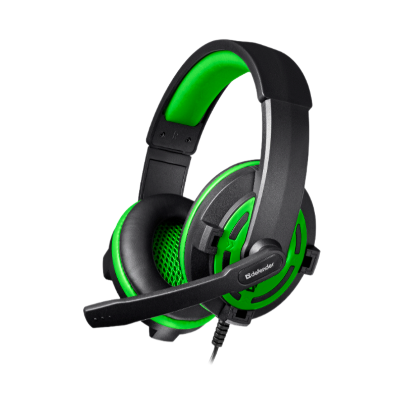 Наушники полноразмерные Defender G-300 Warhead с микр. игровые черный зеленый (1/20)