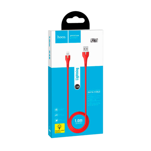 Кабель HOCO X45 USB (m)-Lightning (m) 1.0м 2.4A силикон красный (1/22/220)