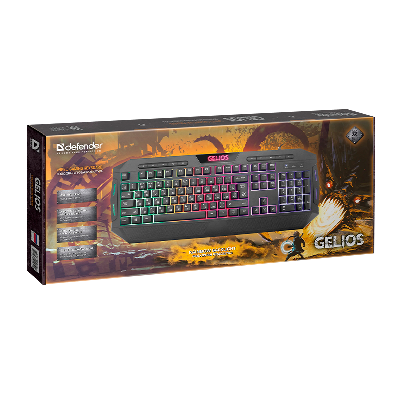 Клавиатура проводная Defender GK-174DL Gelios игровая USB 1.5м черный (1/10)