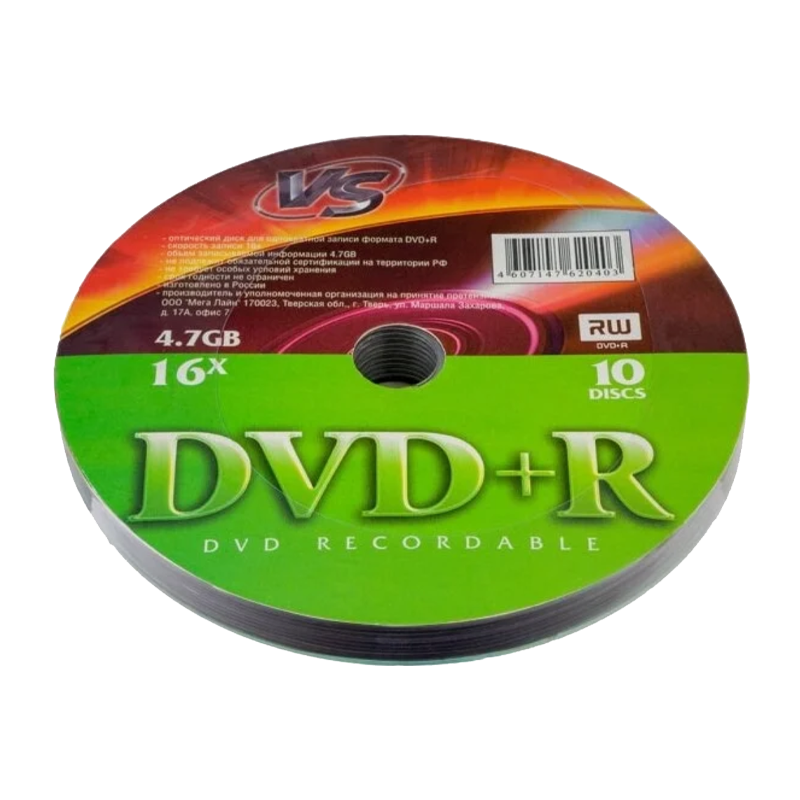 Диск DVD+R VS 4.7GB 16x Shrink 10 (10/200)