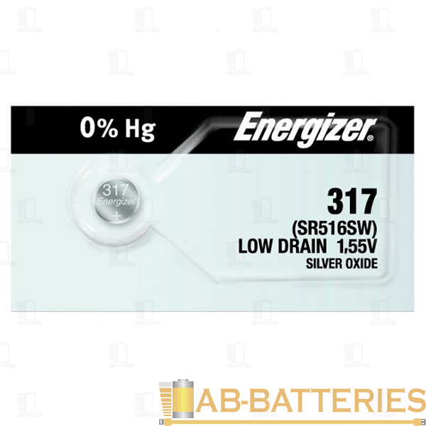 Батарейка Energizer 317 (SR516SW) BL1 Silver Oxide 1.5V 0%Hg (1/10/100/1000)