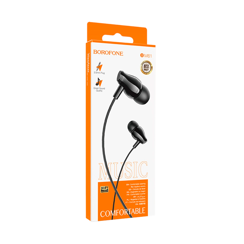 Наушники вставные Borofone BE61 bluetooth 5.3 с микр. спорт. черный (1/80)
