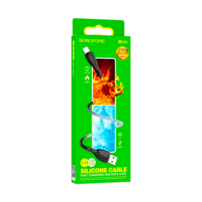 Кабель Borofone BX86 USB (m)-Lightning (m) 1.0м 2.4A силикон черный (1/360)
